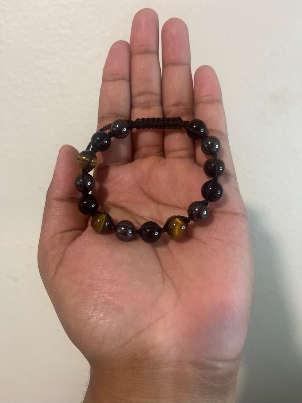 Beaded Tiger Eye and Obsidian Adjustable Bracelet